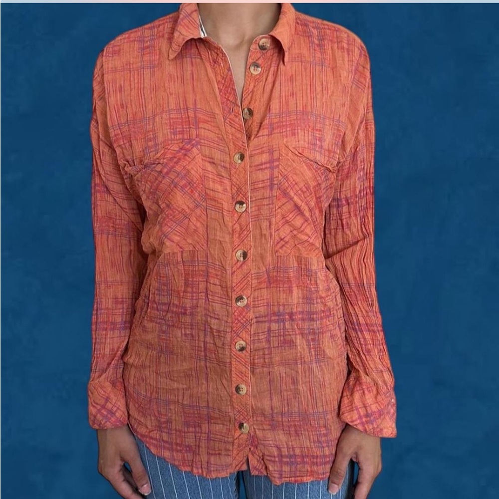 FREE PEOPLE SHORE VIBES COTTON PRINTED SHIRT